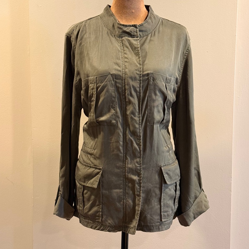 Sanctuary Field Jacket Women L Green Utility Mock Neck Cargo Anthropologie